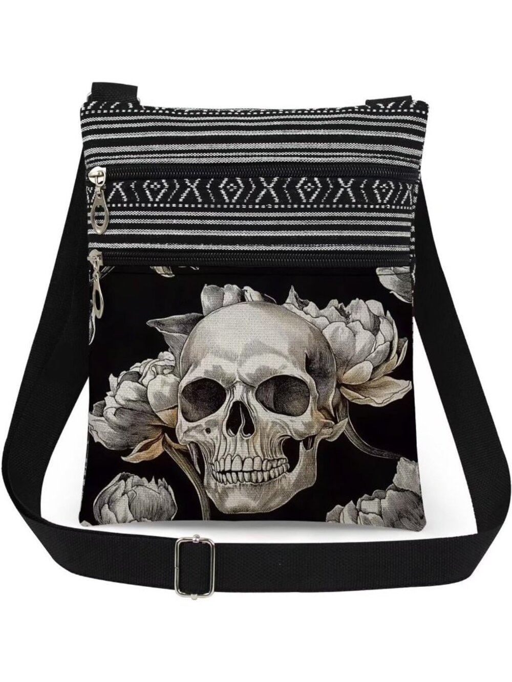 Women Skull Halloween Skull Pouch Adjustable Strap Crossbody Zipper Bag